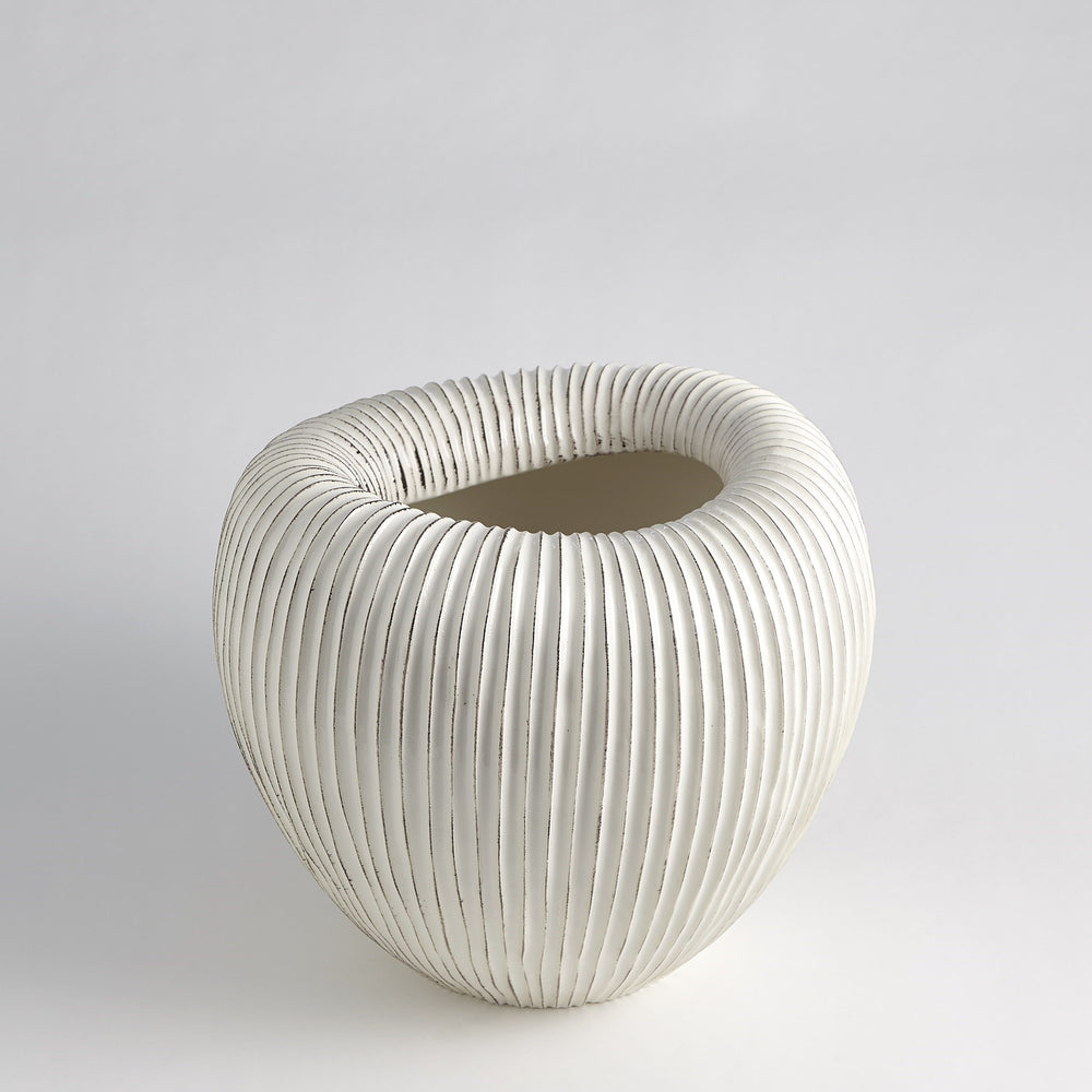 Baleen Cachepot Ivory w/Brown Edges
