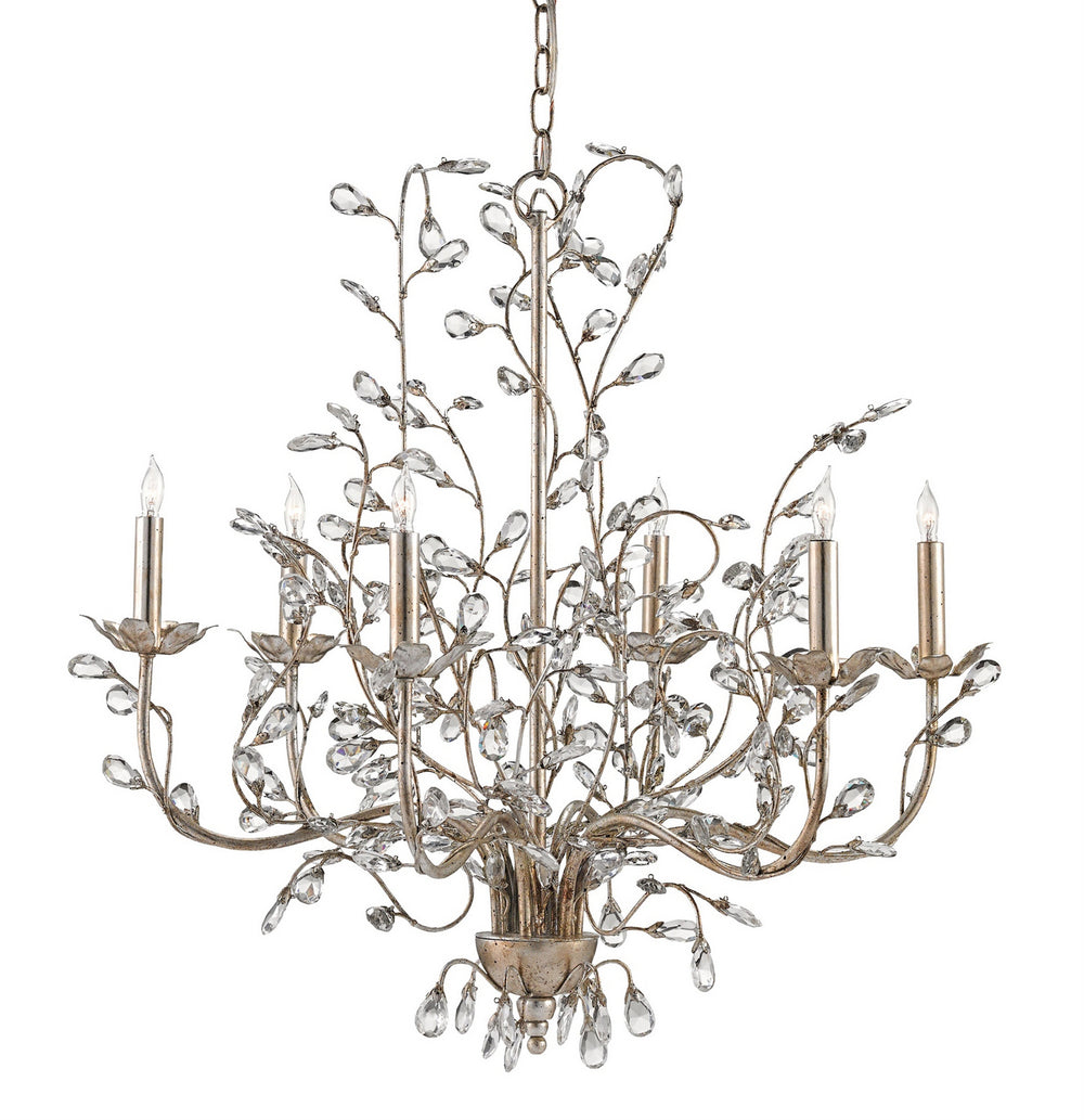 Currey and Company - Six Light Chandelier - Crystal Bud - Silver Granello- Union Lighting Luminaires Decor