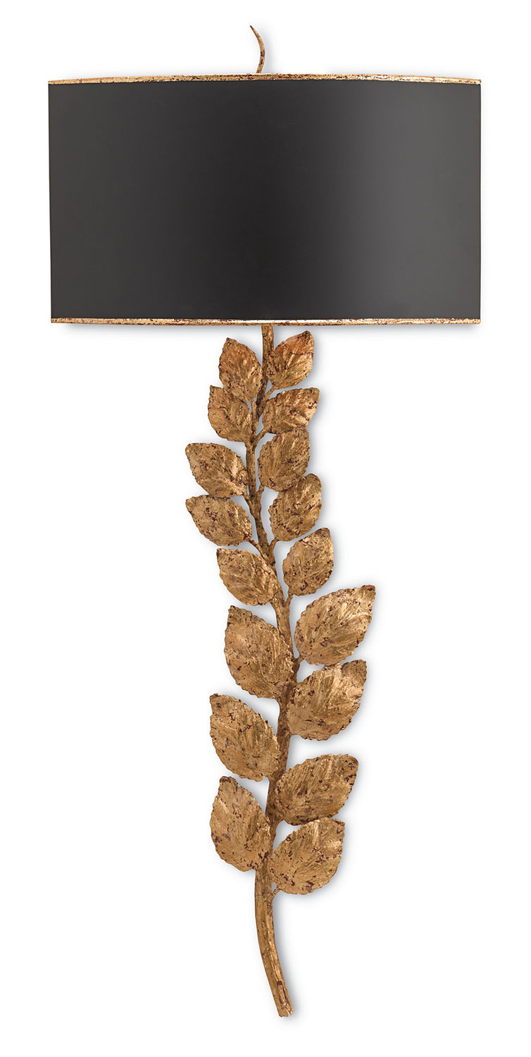 Currey and Company - Two Light Wall Sconce - Birdwood Gold Wall Sconce - Textured Gold Leaf/Satin Black- Union Lighting Luminaires Decor