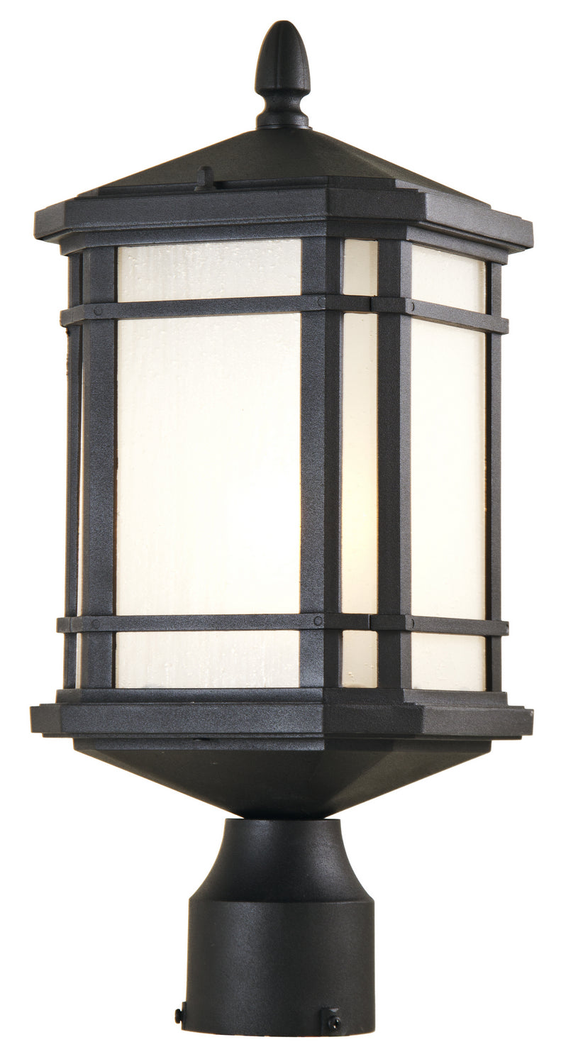 DVI Canada - One Light Outdoor Post Lamp - Cardiff Outdoor - Black w/Sandblasted Seedy Glass- Union Lighting Luminaires Decor