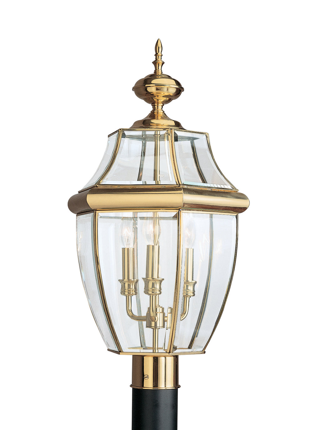 Generation Lighting Canada - Three Light Outdoor Post Lantern - Lancaster - Polished Brass- Union Lighting Luminaires Decor