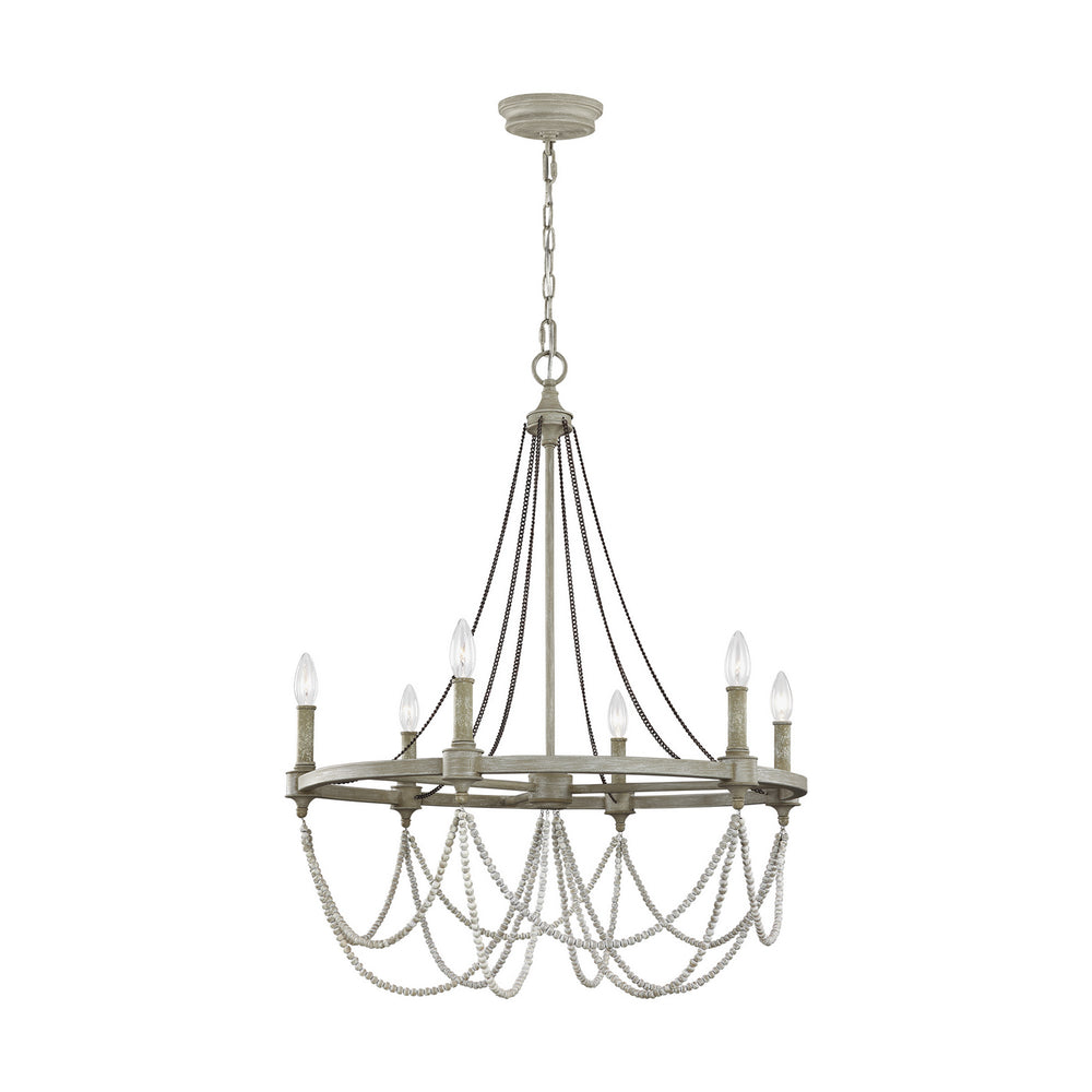 Visual Comfort Studio Canada - Six Light Chandelier - Beverly - French Washed Oak / Distressed White Wood- Union Lighting Luminaires Decor
