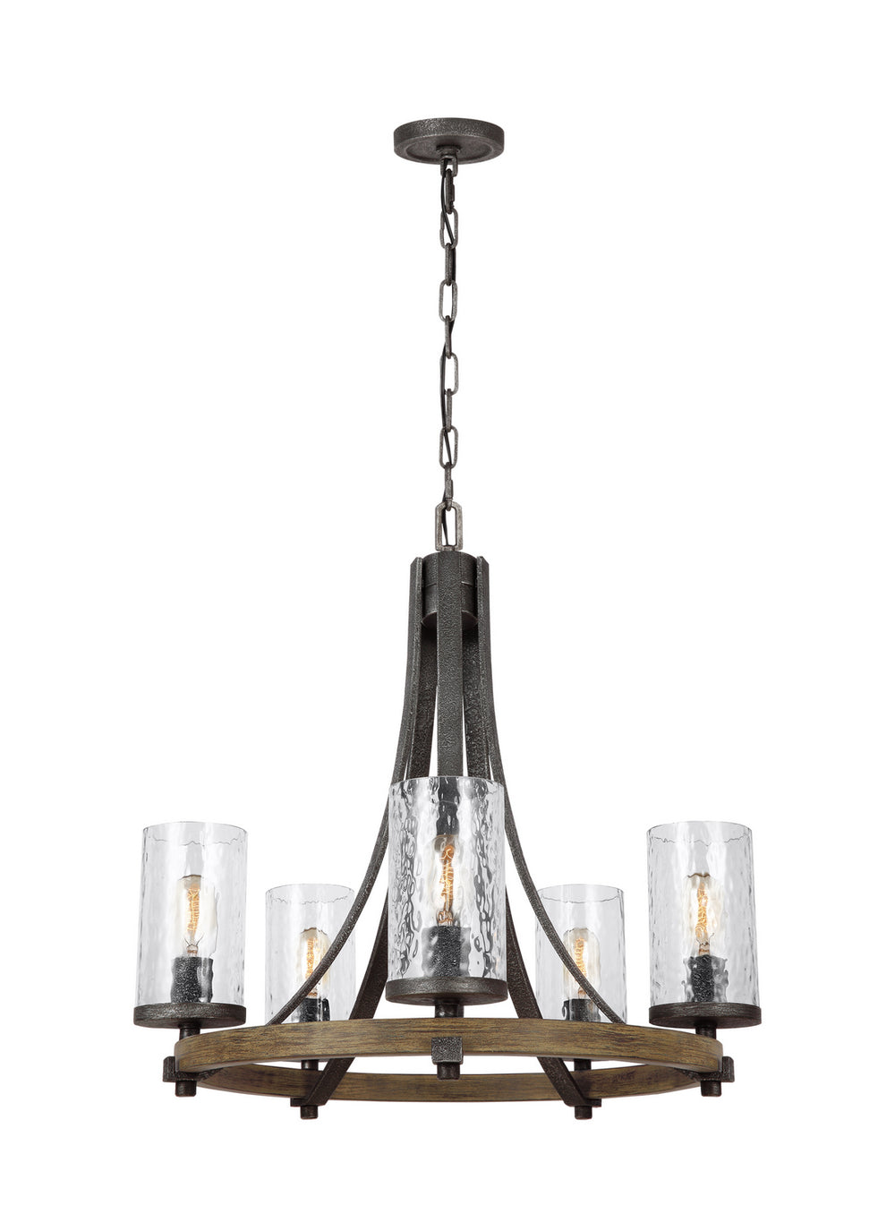 Visual Comfort Studio Canada - Five Light Chandelier - Angelo - Distressed Weathered Oak / Slate Grey Metal- Union Lighting Luminaires Decor