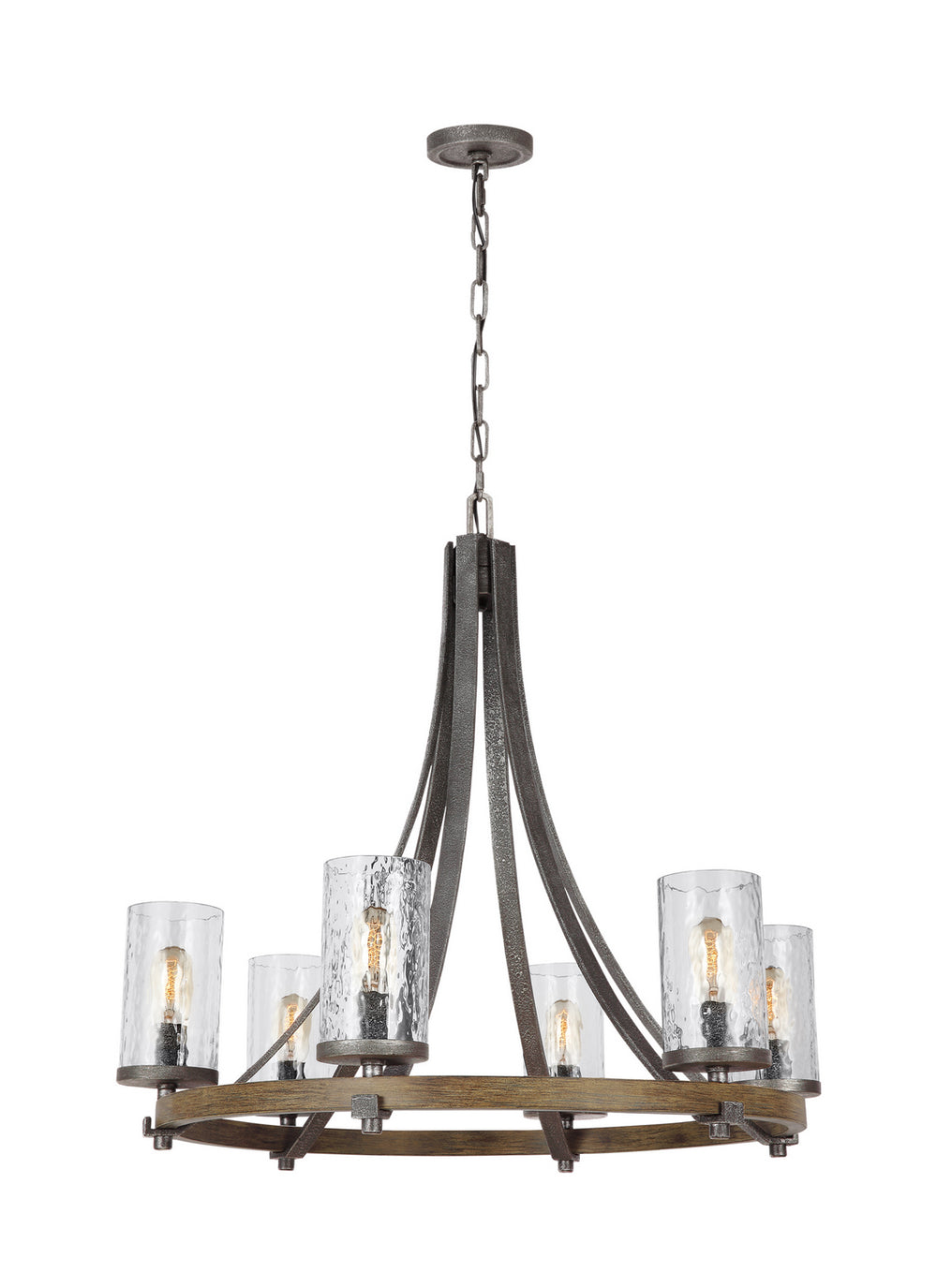 Visual Comfort Studio Canada - Six Light Chandelier - Angelo - Distressed Weathered Oak / Slate Grey Metal- Union Lighting Luminaires Decor