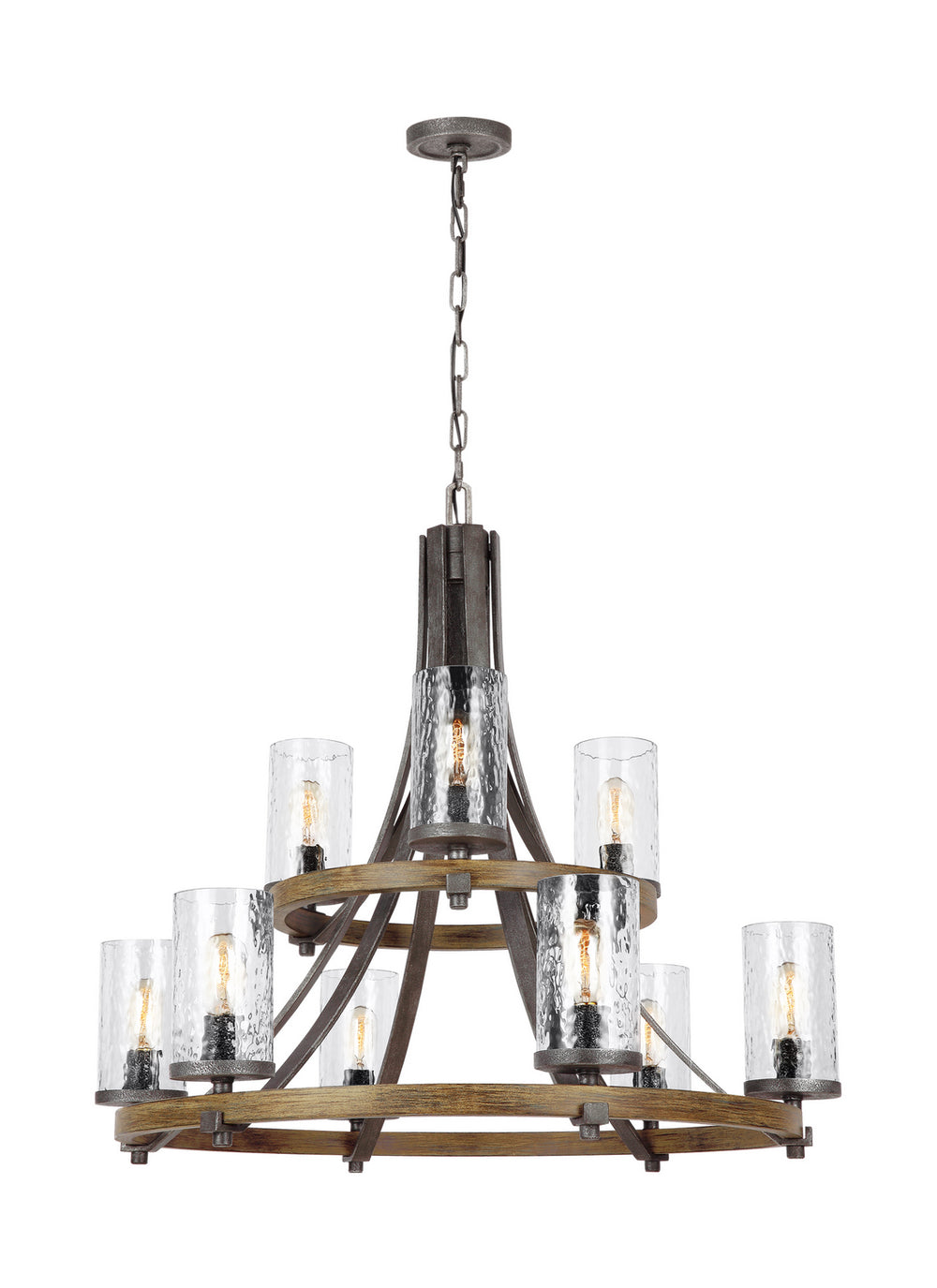 Visual Comfort Studio Canada - Nine Light Chandelier - Angelo - Distressed Weathered Oak / Slate Grey Metal- Union Lighting Luminaires Decor