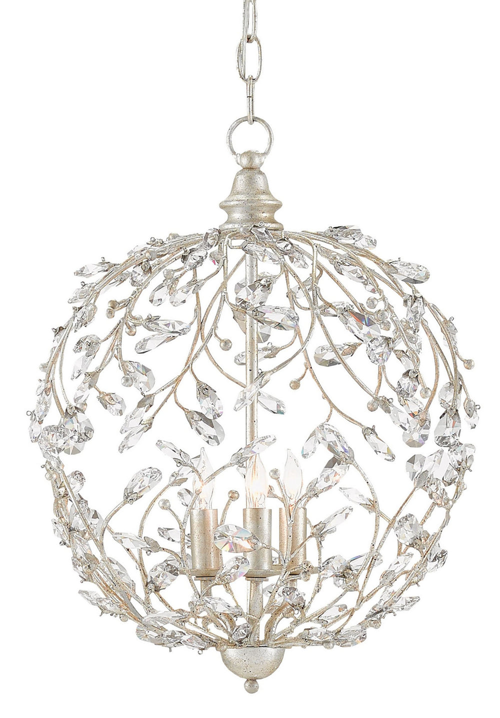 Currey and Company - Three Light Chandelier - Crystal Bud - Silver Granello- Union Lighting Luminaires Decor