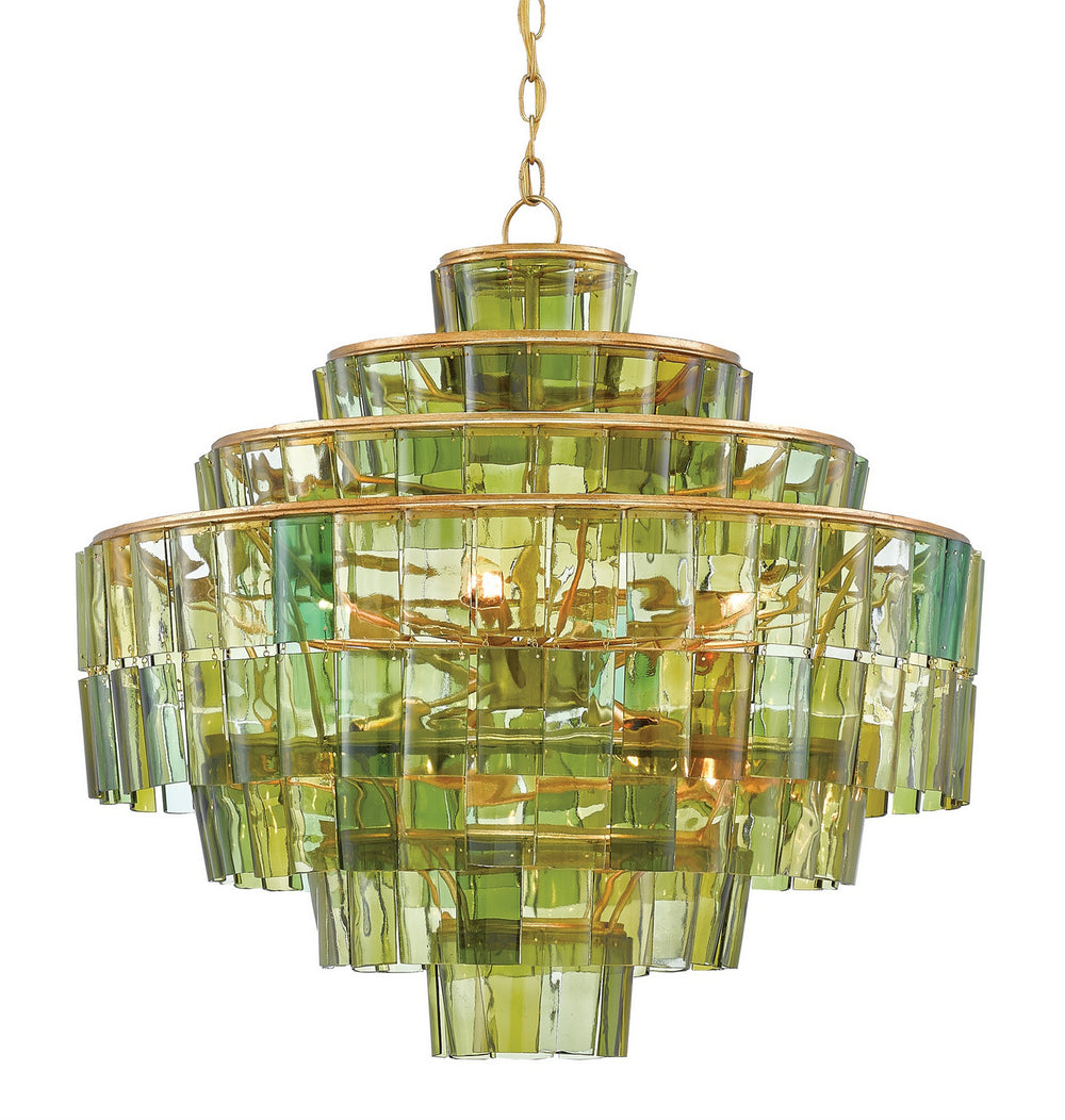 Currey and Company - Eight Light Chandelier - Sommelier Collection - Dark Contemporary Gold Leaf/Green- Union Lighting Luminaires Decor