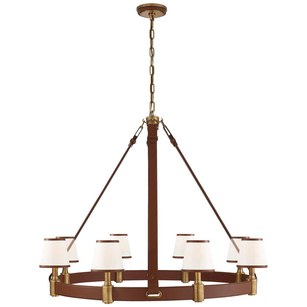 Ralph Lauren Canada - Eight Light Chandelier - Riley - Natural Brass and Saddle Leather- Union Lighting Luminaires Decor