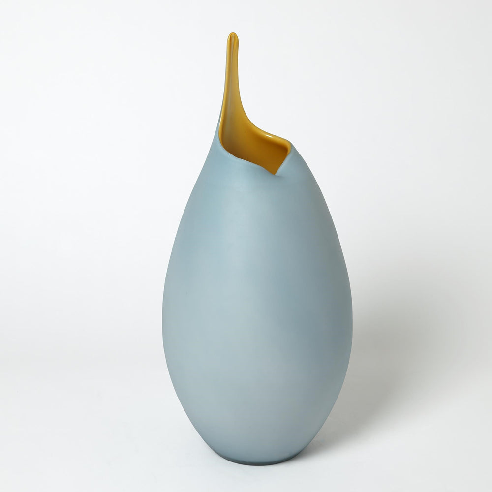Frosted Blue Vases w/Amber Casing