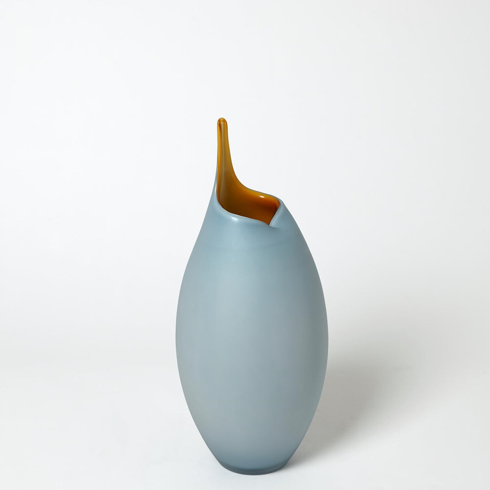 Frosted Blue Vases w/Amber Casing