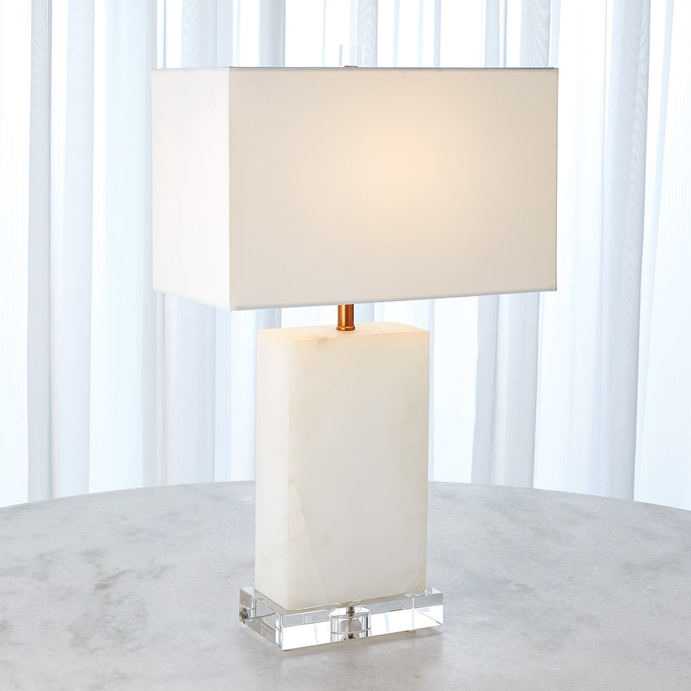 Albâtre en laiton de lampe à table rectangulaire