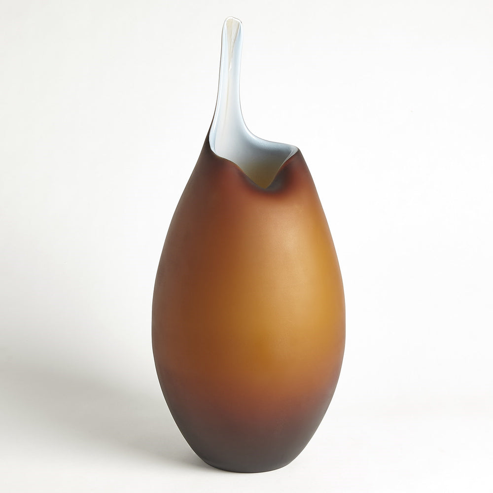 Bol en ambre givré et vases avec boîtier bleu