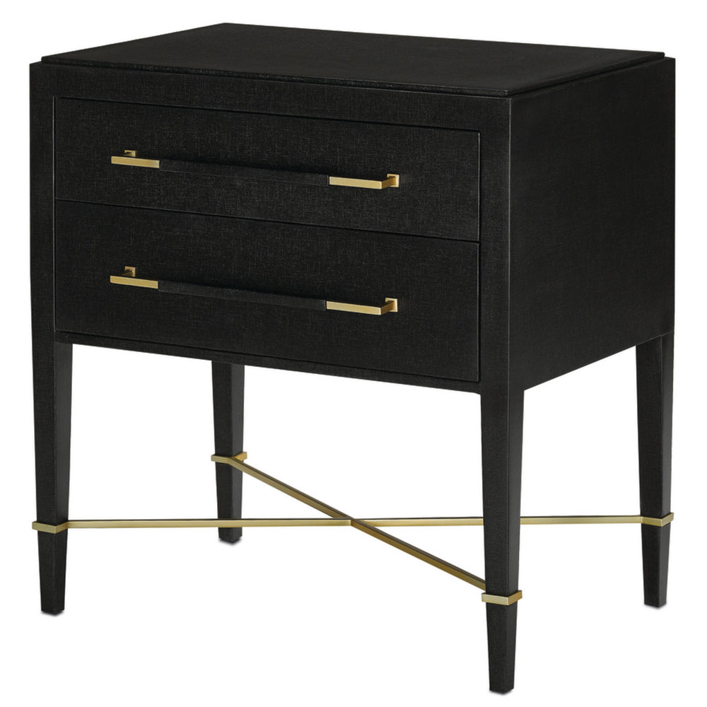 Currey and Company - Nightstand - Verona Collection - Black Lacquered Linen/Champagne- Union Lighting Luminaires Decor