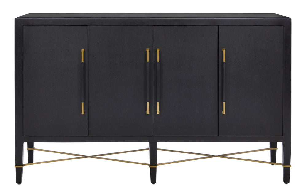 Currey and Company - Sideboard - Verona Collection - Black Lacquered Linen/Champagne- Union Lighting Luminaires Decor
