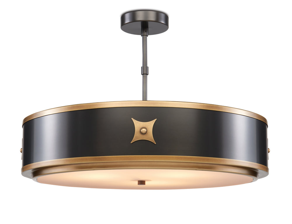 Currey and Company - Three Light Pendant - Huntsman - Satin Black/Antique Brass/White- Union Lighting Luminaires Decor