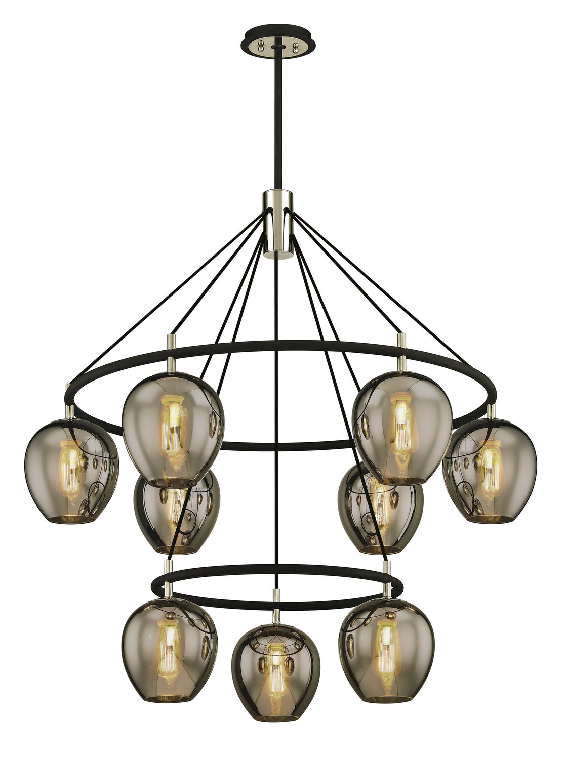 Troy Lighting - Nine Light Chandelier - Iliad - Textured Black & Polish Nickel- Union Lighting Luminaires Decor