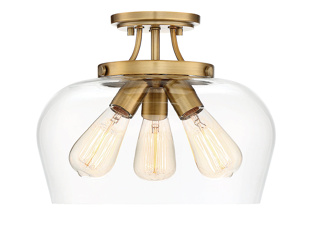 Savoy House - Three Light Semi-Flush Mount - Octave - Warm Brass- Union Lighting Luminaires Decor