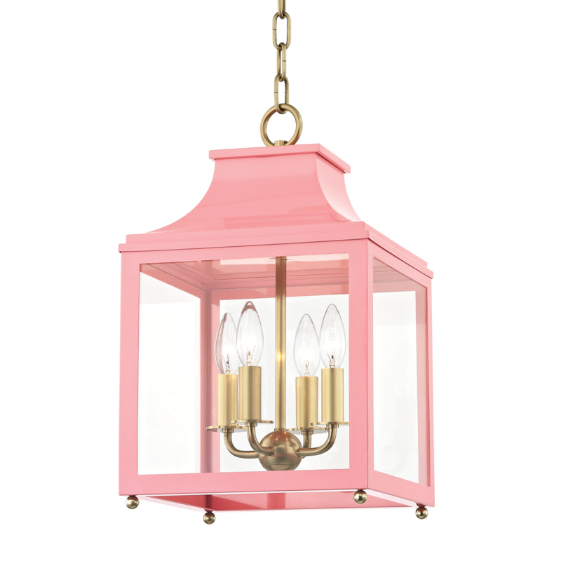 Mitzi - Four Light Lantern - Leigh - Aged Brass/Pink- Union Lighting Luminaires Decor