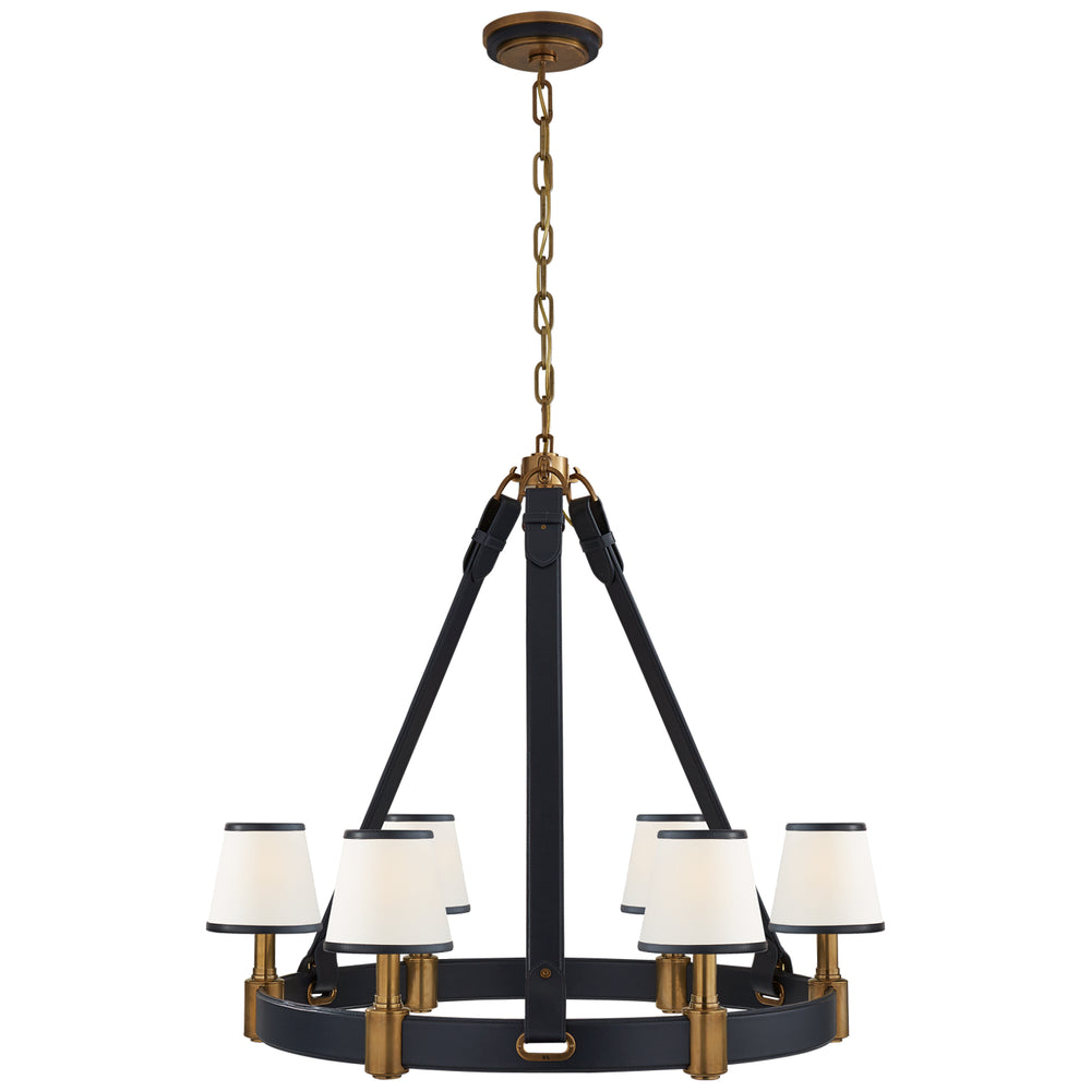 Ralph Lauren Canada - Six Light Chandelier - Riley - Natural Brass and Navy Leather- Union Lighting Luminaires Decor