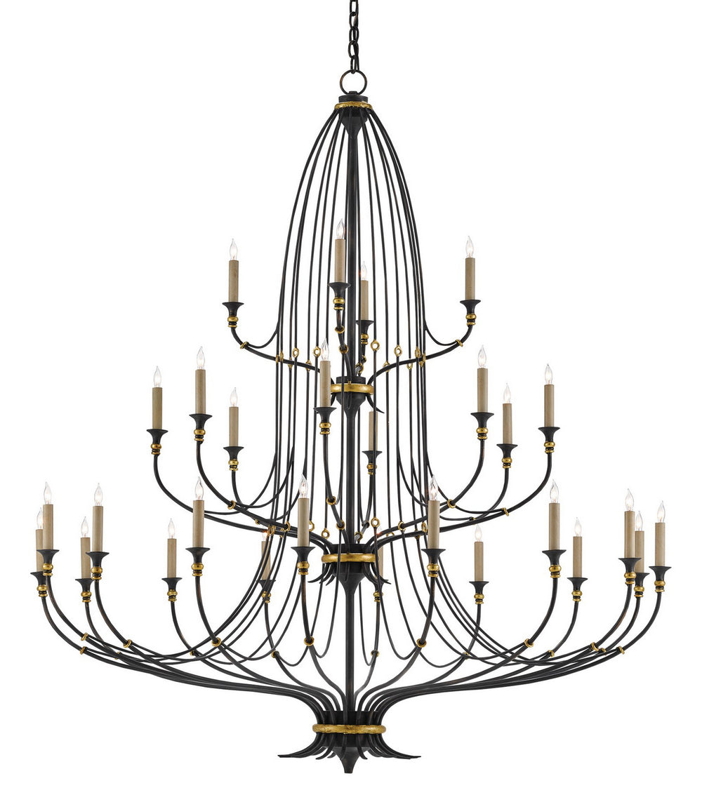 Currey and Company - 28 Light Chandelier - Folgate - French Black/Gold Leaf- Union Lighting Luminaires Decor