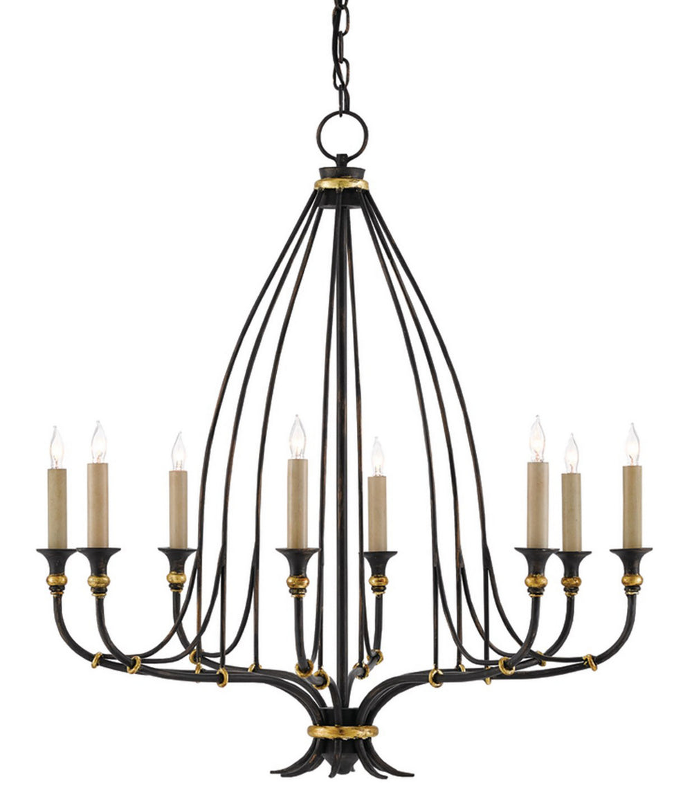 Currey and Company - Eight Light Chandelier - Folgate - French Black/Gold Leaf- Union Lighting Luminaires Decor