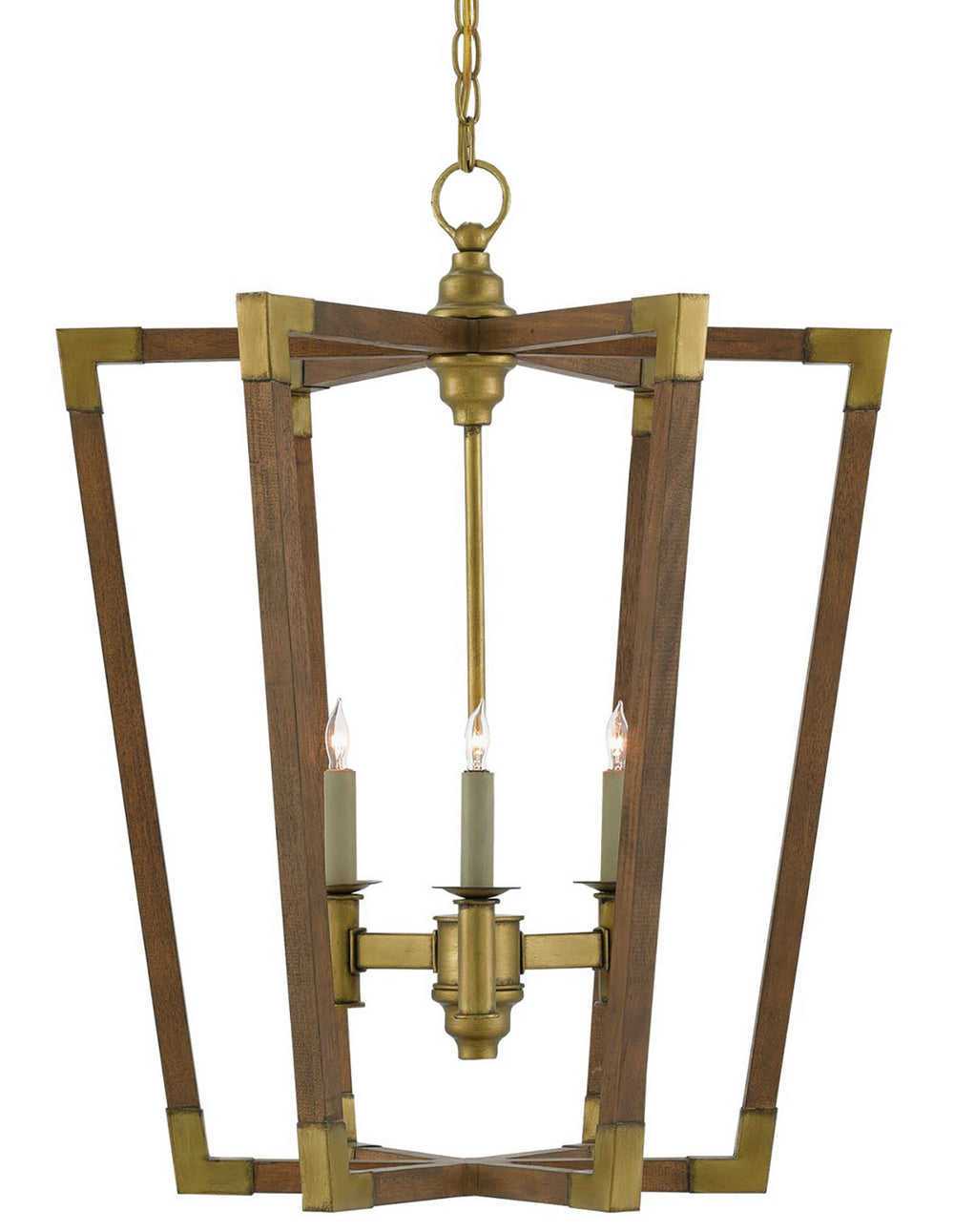 Currey and Company - Three Light Lantern - Bastian - Chestnut/Brass- Union Lighting Luminaires Decor