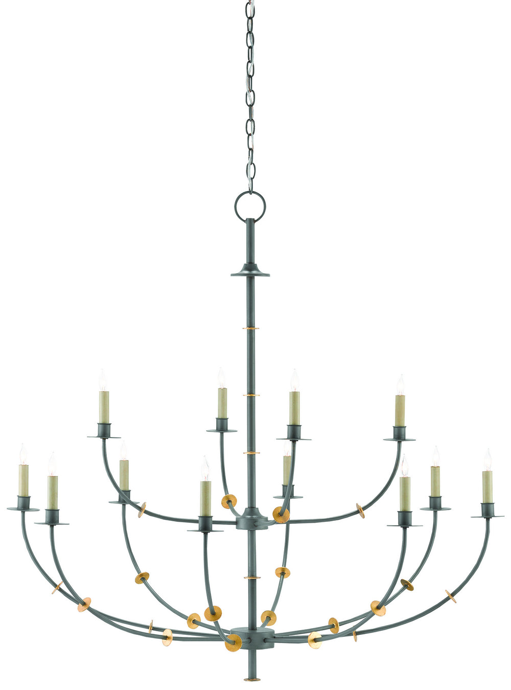 Currey and Company - 12 Light Chandelier - Balladier - Hiroshi Gray/Contemporary Gold Leaf- Union Lighting Luminaires Decor