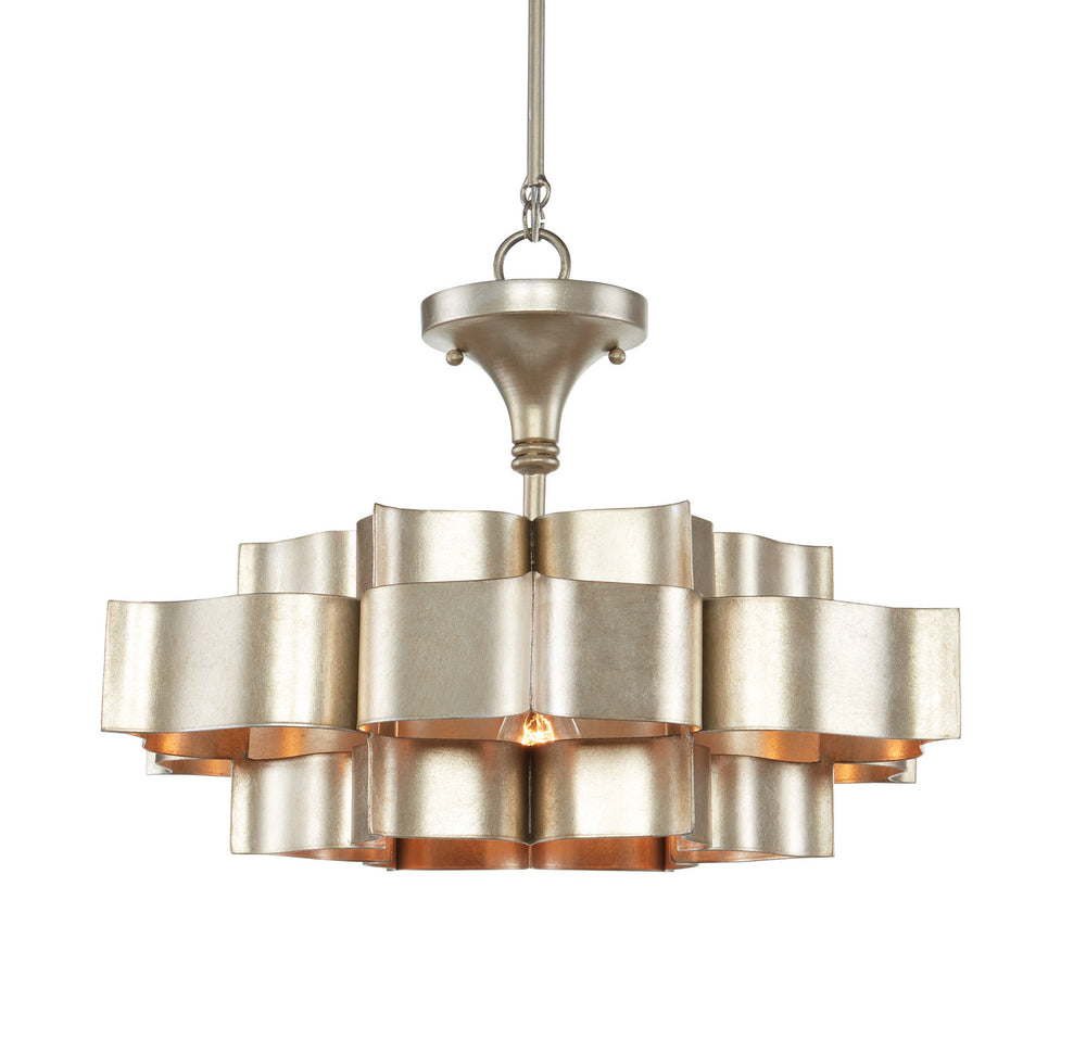 Currey and Company - One Light Chandelier - Grand Lotus Collection - Contemporary Silver Leaf- Union Lighting Luminaires Decor
