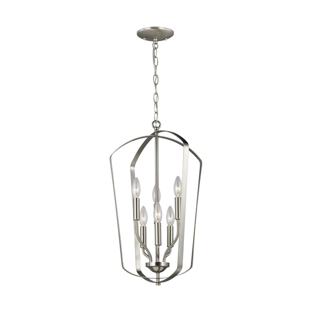 Generation Lighting Canada - Six Light Hall / Foyer Pendant - Romee - Brushed Nickel- Union Lighting Luminaires Decor