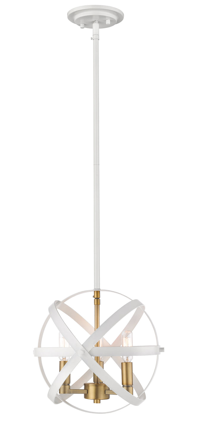 Z-Lite Canada - Three Light Pendant - Cavallo - Hammered White + Olde Brass- Union Lighting Luminaires Decor