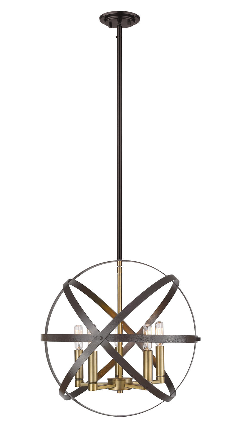 Z-Lite Canada - Five Light Pendant - Cavallo - Hammered Bronze + Olde Brass- Union Lighting Luminaires Decor