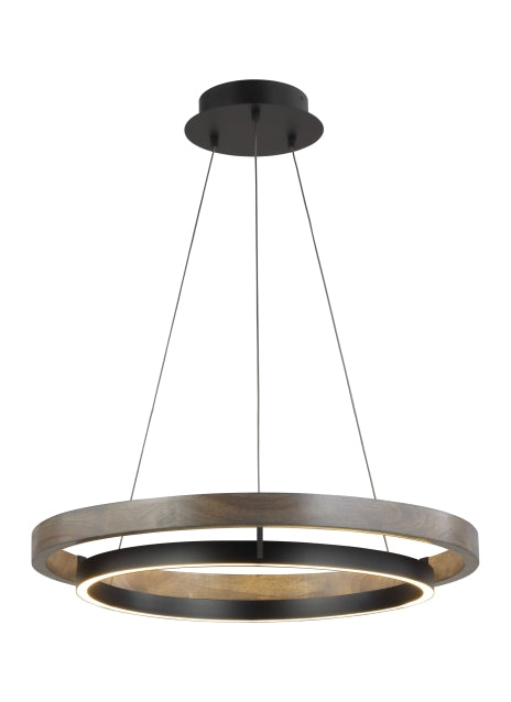 Visual Comfort Modern - LED Chandelier - Grace - Matte Black/Weathered Oak Wood- Union Lighting Luminaires Decor