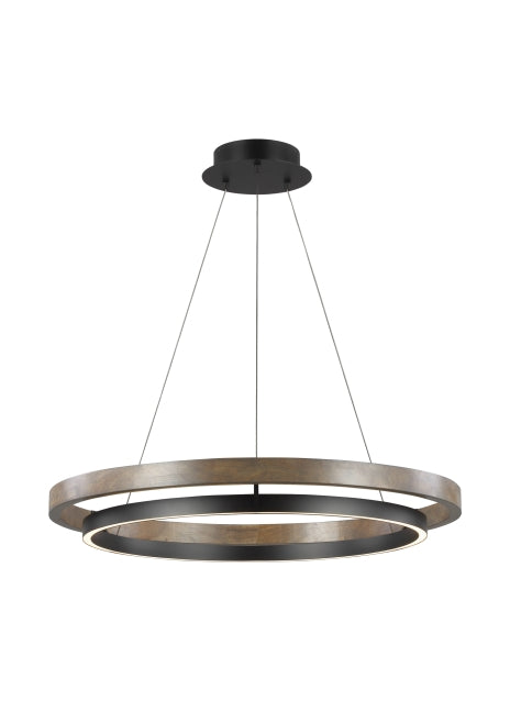 Visual Comfort Modern - LED Chandelier - Grace - Matte Black/Weathered Oak Wood- Union Lighting Luminaires Decor