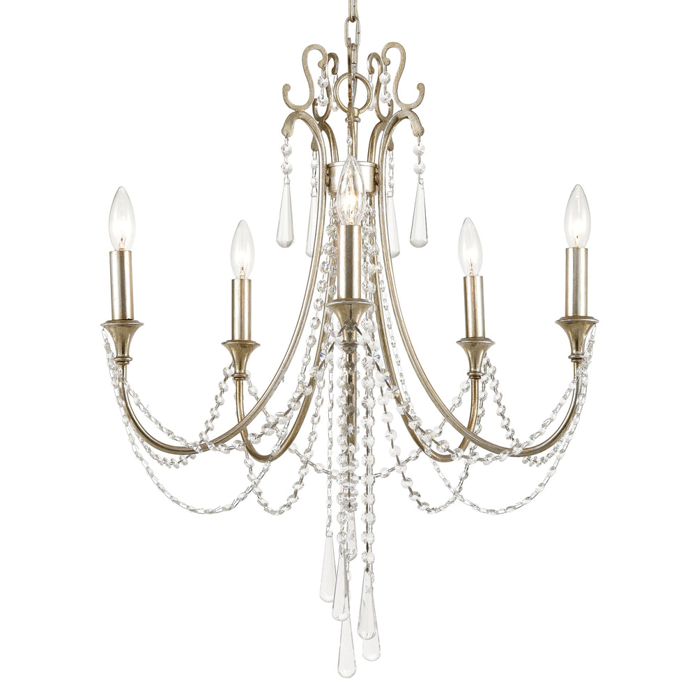 Crystorama - Five Light Chandelier - Arcadia - Antique Silver- Union Lighting Luminaires Decor