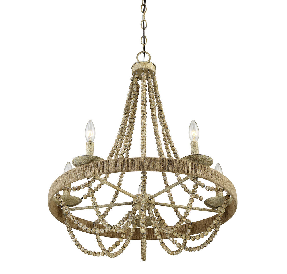 Meridian - Five Light Chandelier - Mchan - Natural Wood with Rope- Union Lighting Luminaires Decor