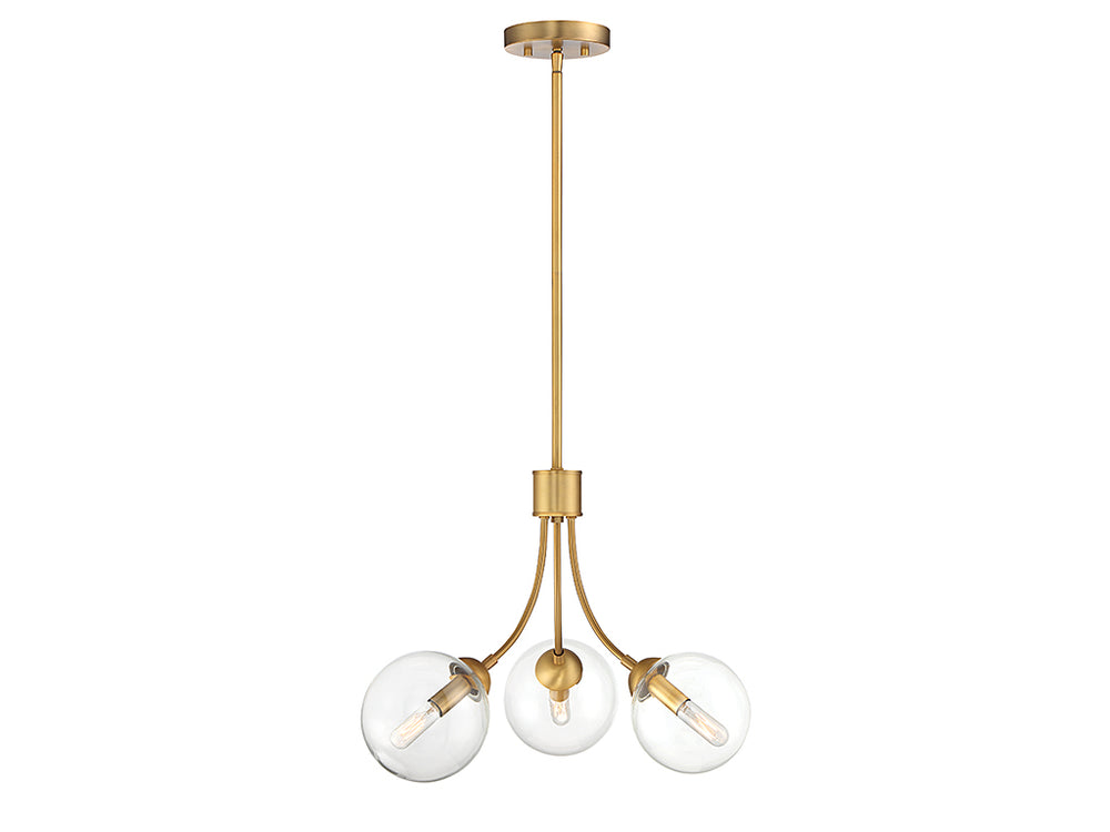 Meridian - Three Light Chandelier - Mchan - Natural Brass- Union Lighting Luminaires Decor