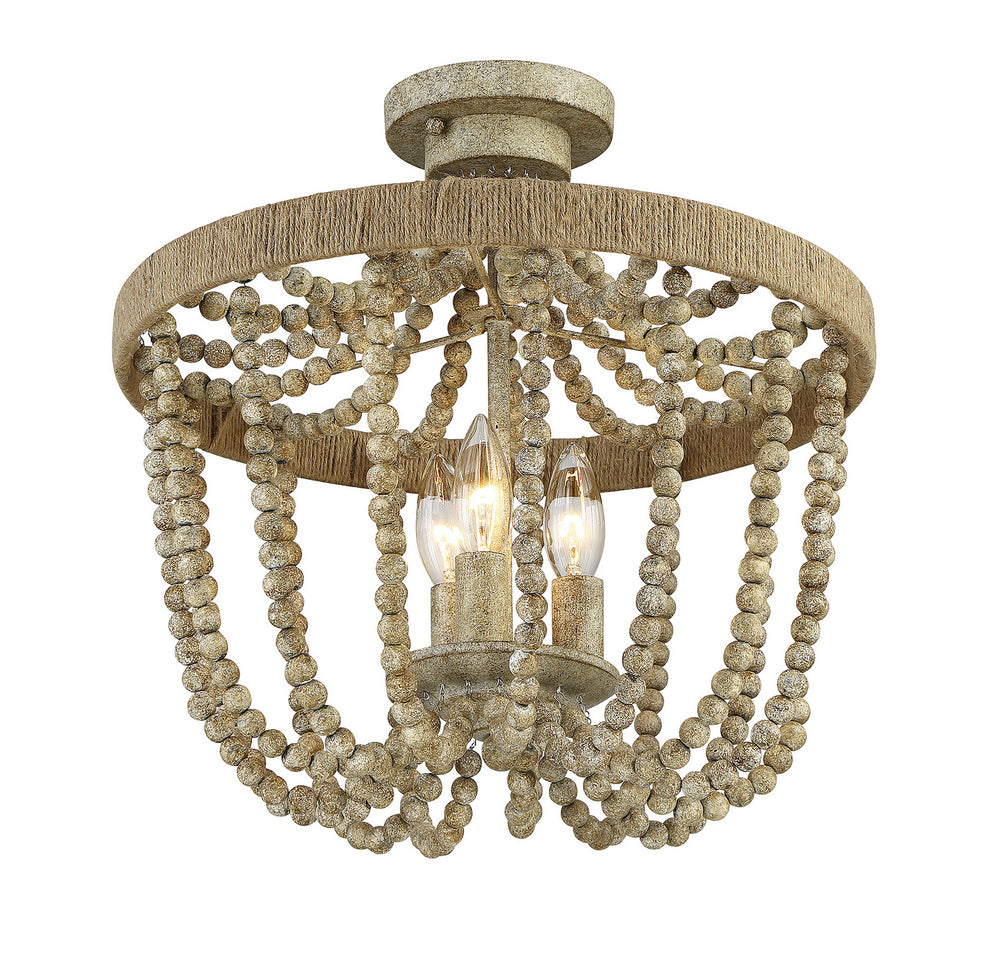 Meridian - Three Light Semi-Flush Mount - Msemi - Natural Wood with Rope- Union Lighting Luminaires Decor