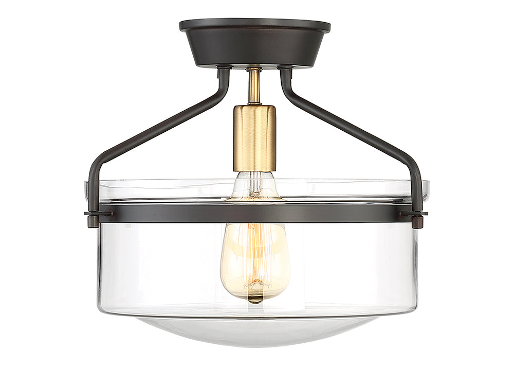 Meridian - One Light Semi-Flush Mount - Msemi - Oil Rubbed Bronze with Natural Brass- Union Lighting Luminaires Decor