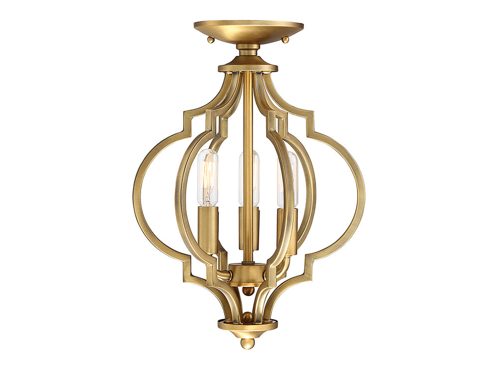 Meridian - Three Light Semi-Flush Mount - Msemi - Natural Brass- Union Lighting Luminaires Decor