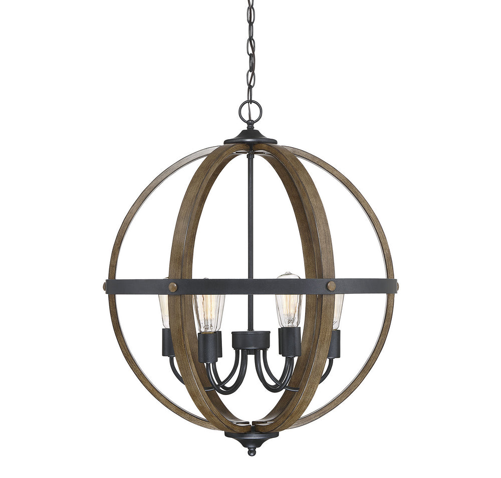 Meridian - Six Light Pendant - Mpend - Wood with Black- Union Lighting Luminaires Decor
