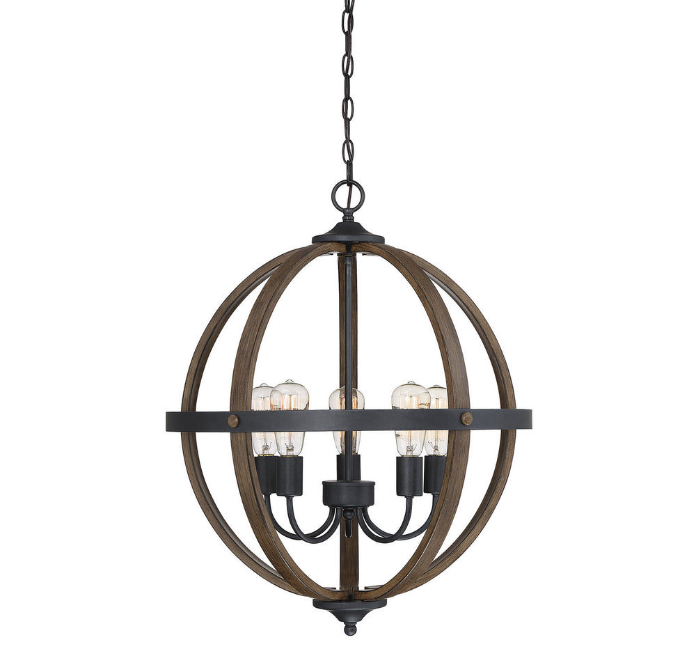 Meridian - Five Light Chandelier - Mchan - Wood with Black- Union Lighting Luminaires Decor