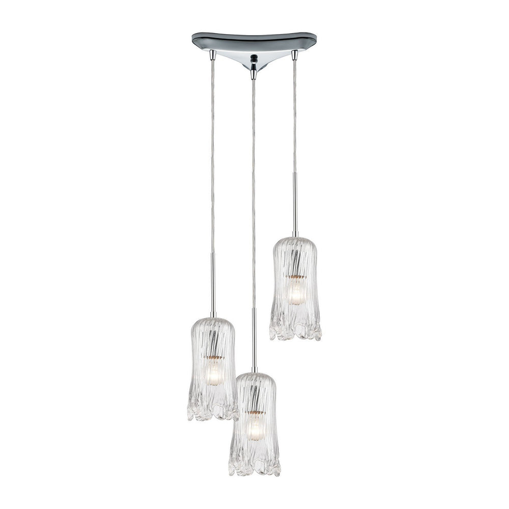 ELK Home - Three Light Pendant - Hand Formed Glass - Polished Chrome- Union Lighting Luminaires Decor