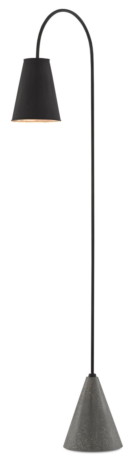 Currey and Company - One Light Floor Lamp - Lotz Black Floor Lamp - Black Iron/Silver Leaf/Polished Concrete- Union Lighting Luminaires Decor