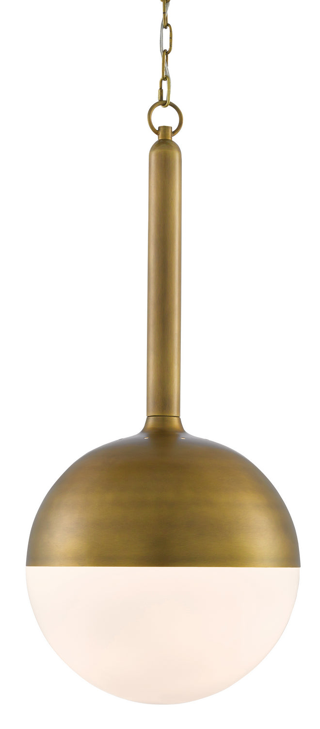 Currey and Company - One Light Pendant - Moonward Brass Pendant - Antique Brass/Opaque White- Union Lighting Luminaires Decor
