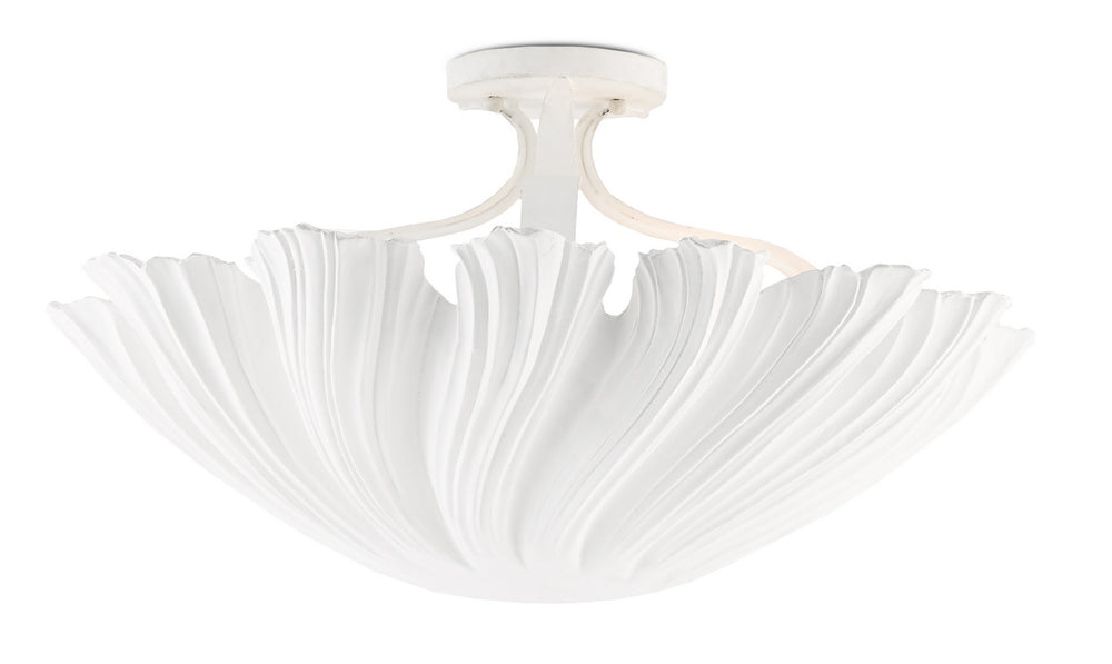Currey and Company - Three Light Semi-Flush Mount - Hadley Collection - Gesso White- Union Lighting Luminaires Decor