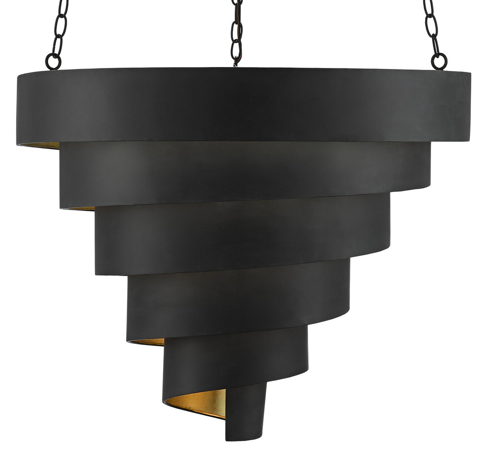 Currey and Company - Seven Light Pendant - Chiffonade - Antique Black/Contemporary Gold Leaf- Union Lighting Luminaires Decor