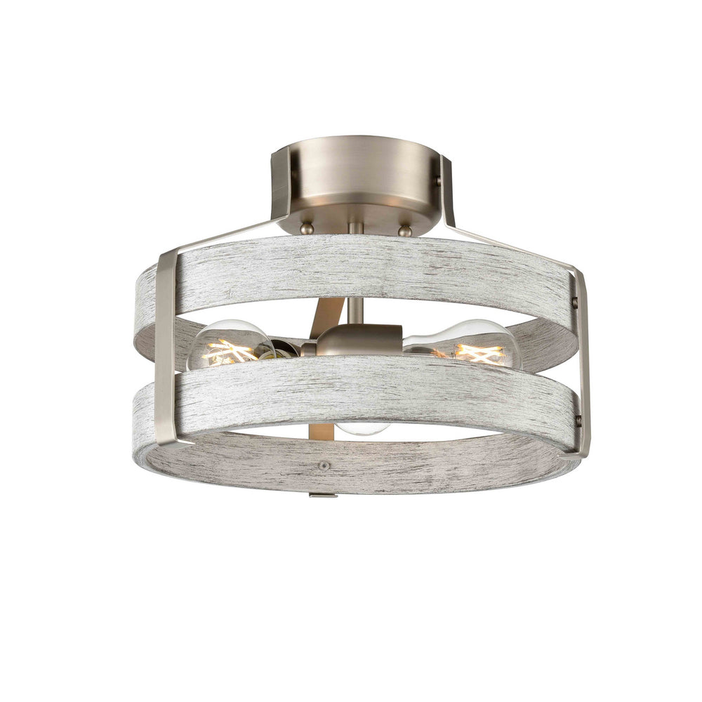 DVI Canada - Three Light Semi-Flush Mount - Fort Garry - Buffed Nickel And Birchwood On Metal- Union Lighting Luminaires Decor