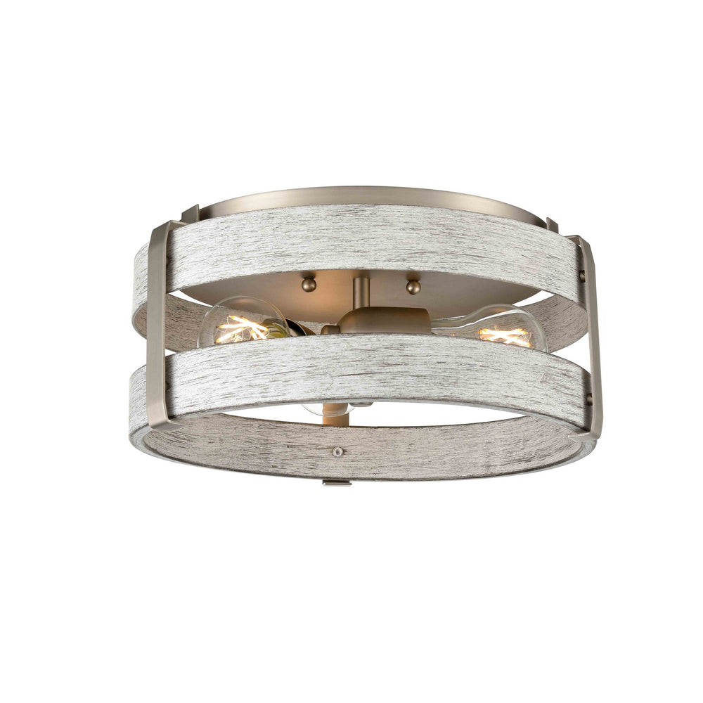 DVI Canada - Three Light Flush Mount - Fort Garry - Buffed Nickel And Birchwood On Metal- Union Lighting Luminaires Decor