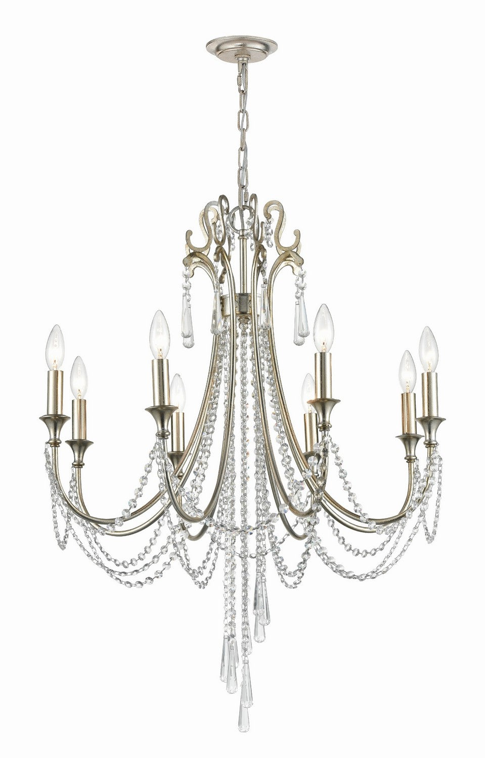 Crystorama - Eight Light Chandelier - Arcadia - Antique Silver- Union Lighting Luminaires Decor