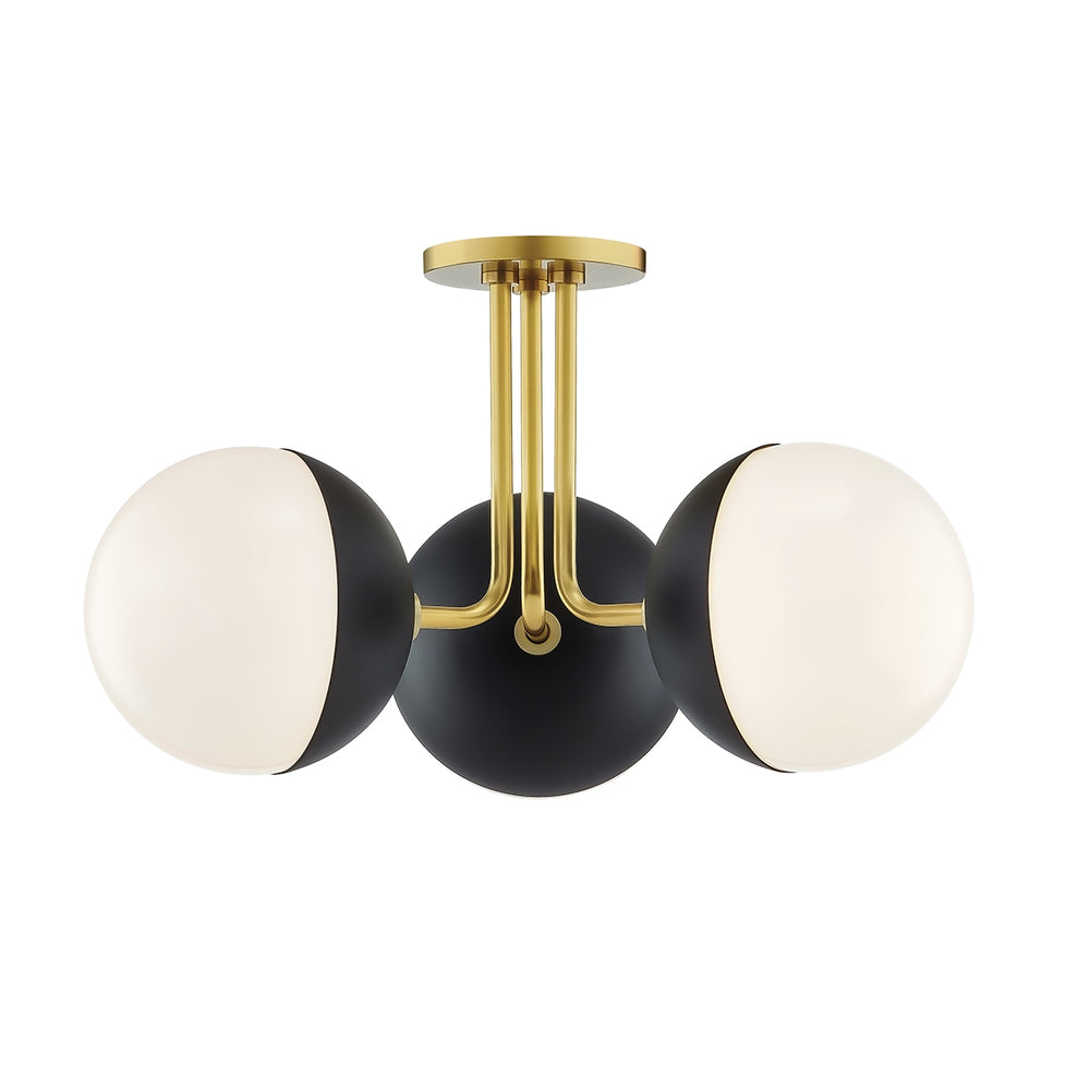 Mitzi Canada - Three Light Semi Flush Mount - Renee - Aged Brass/Black- Union Lighting Luminaires Decor